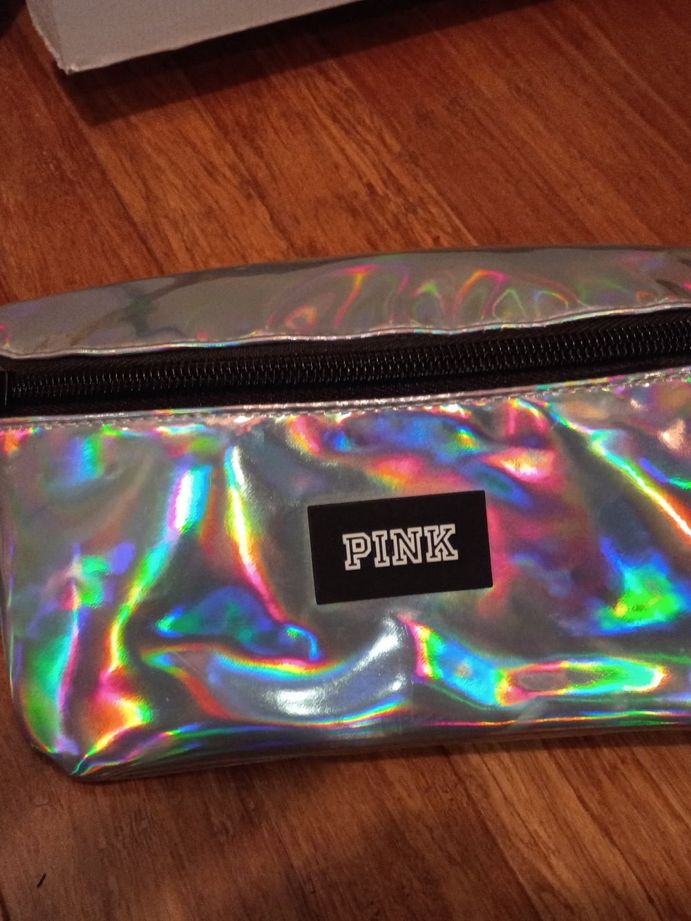 PINK Iridescent Holographic Waist Bag with Black Trim